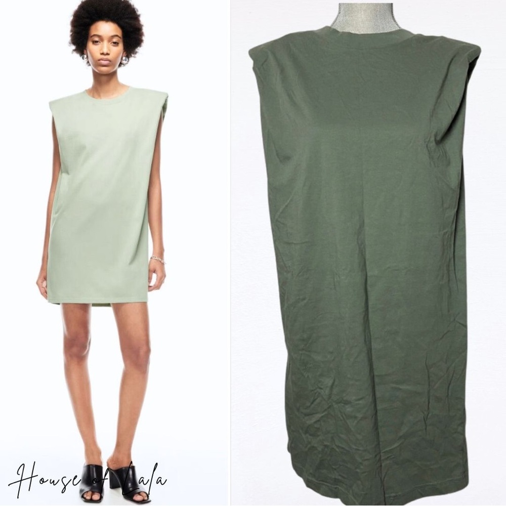 Babaton green shift dress modern with shoulder pads